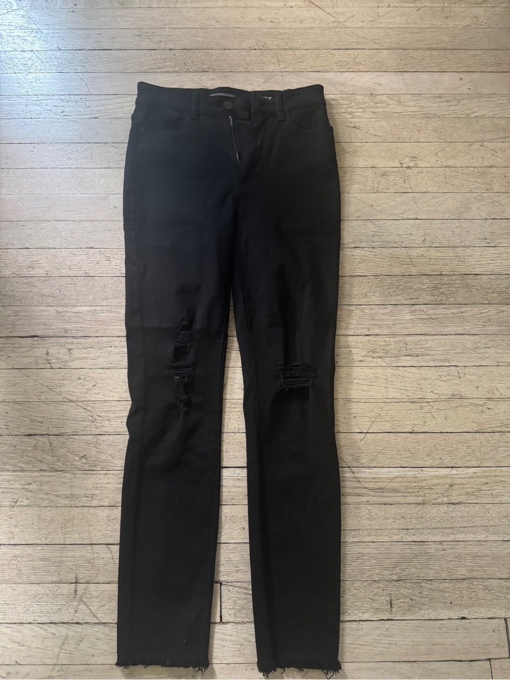 DL1961 Black Distressed High-Rise Skinny Jeans